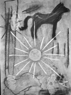 Charcoal Drawing of a sun and horse