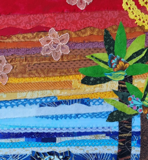 fabric collage of a tree landscape