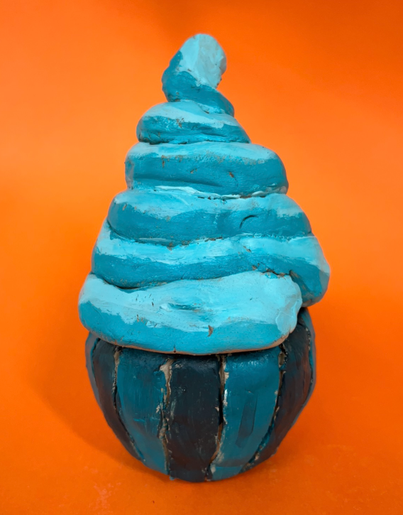 Blue air dried clay cupcake.