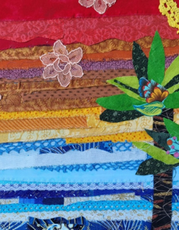 fabric collage of a tree landscape