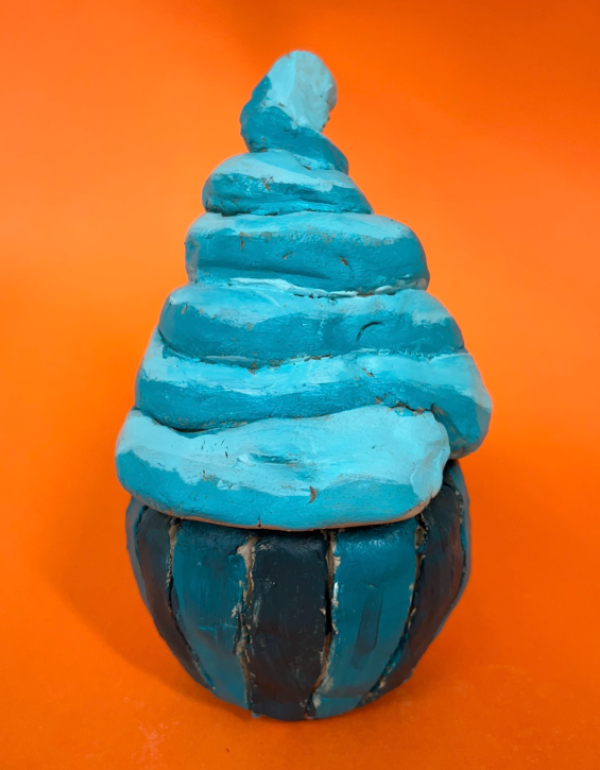 Blue air dried clay cupcake.