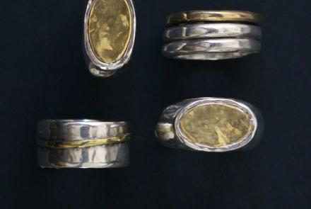 Silver and copper signet rings