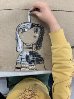 Black and white drawing of a girl