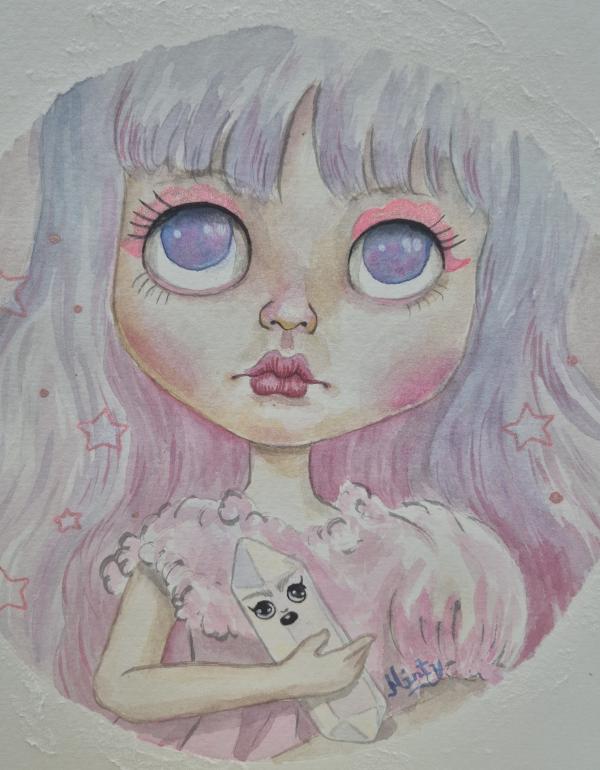 Watercolour girl with purple hair