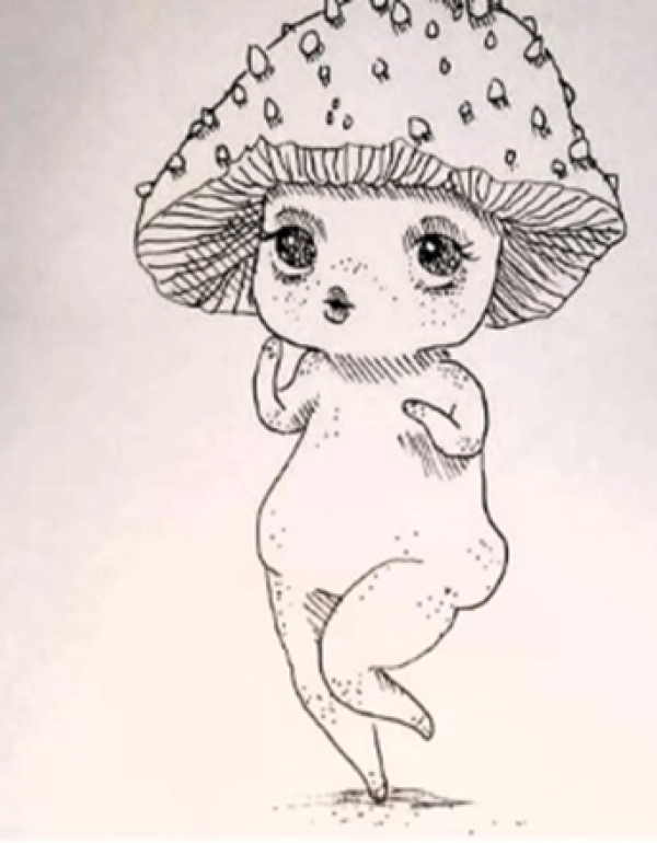 Drawing of a mushroom character