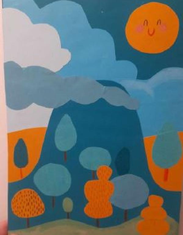 Blue and orange paper collage