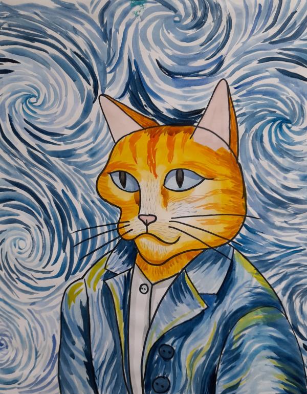 Cat drawn in the style of Van Gogh
