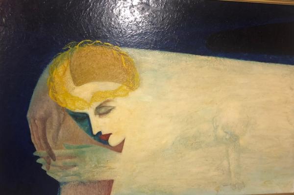 A painting of a blonde woman sleeping