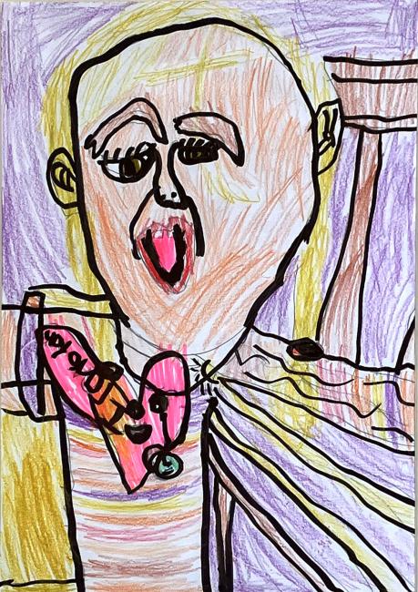 Child's colourful drawing of a man.