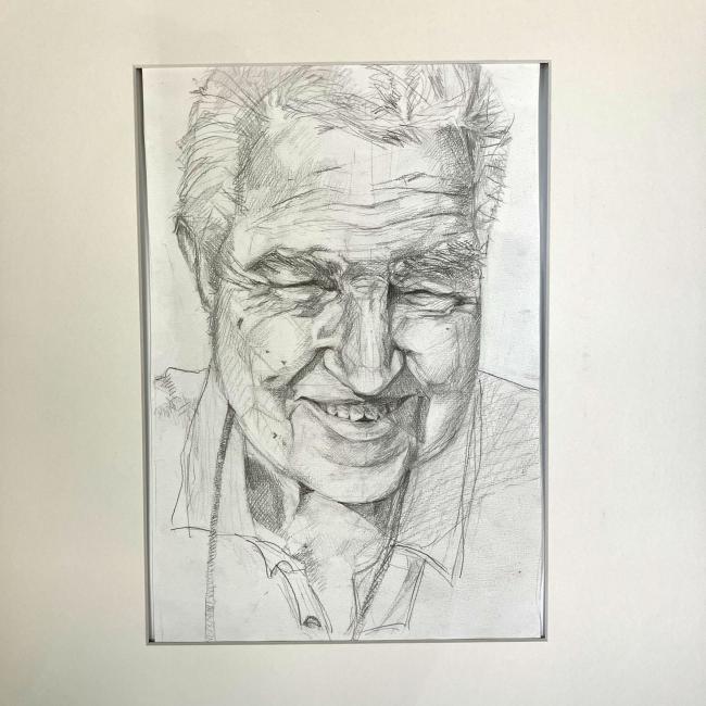 Pencil drawing of elderly man