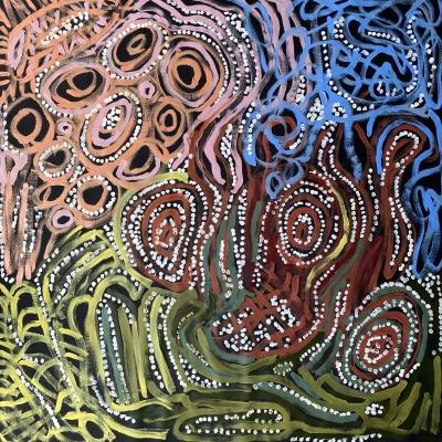 A colourful painting of swirls and dots 