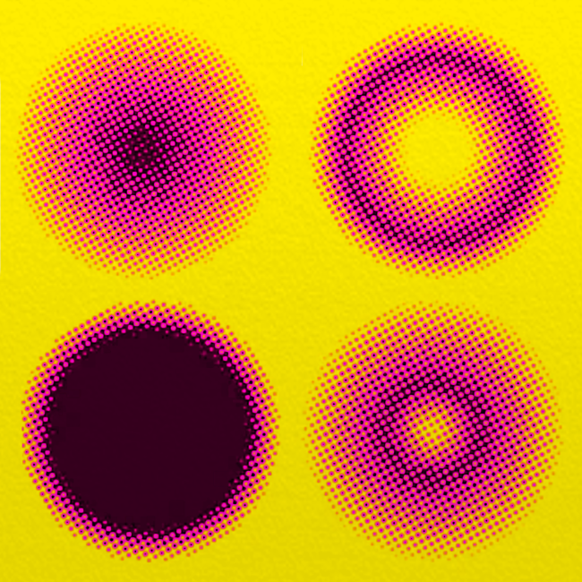 yellow background pink circles