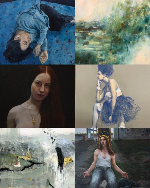 A collage of six paintings