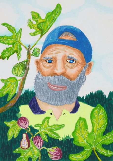 Portrait of a man in a garden, wearing a high vis shirt and a blue cap