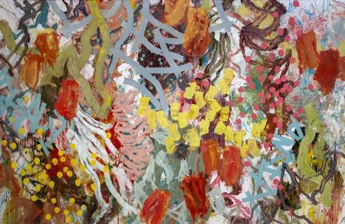 A colourful painting of wildflowers