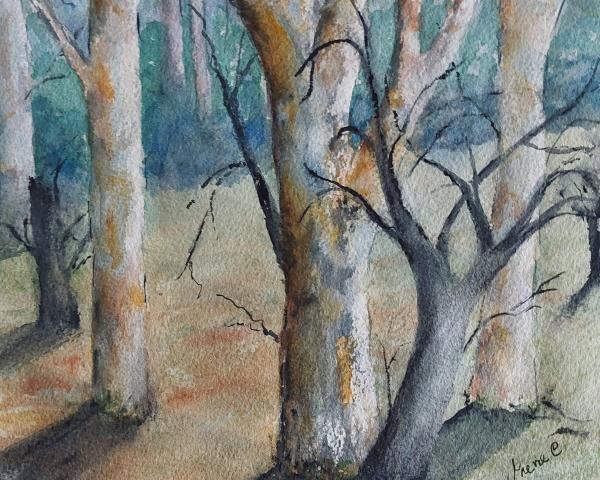 detail of watercolour painting of trees