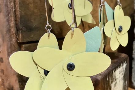 Dangle Flower Earrings made from Recycled Venetian Blinds